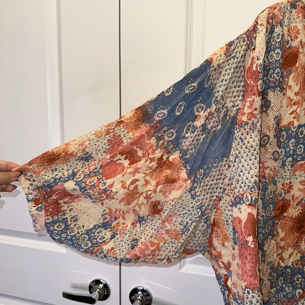 Anthropologie Patchwork Floral Button-Down Blouse in Blue, Rust, Cream - Picture 2 of 9